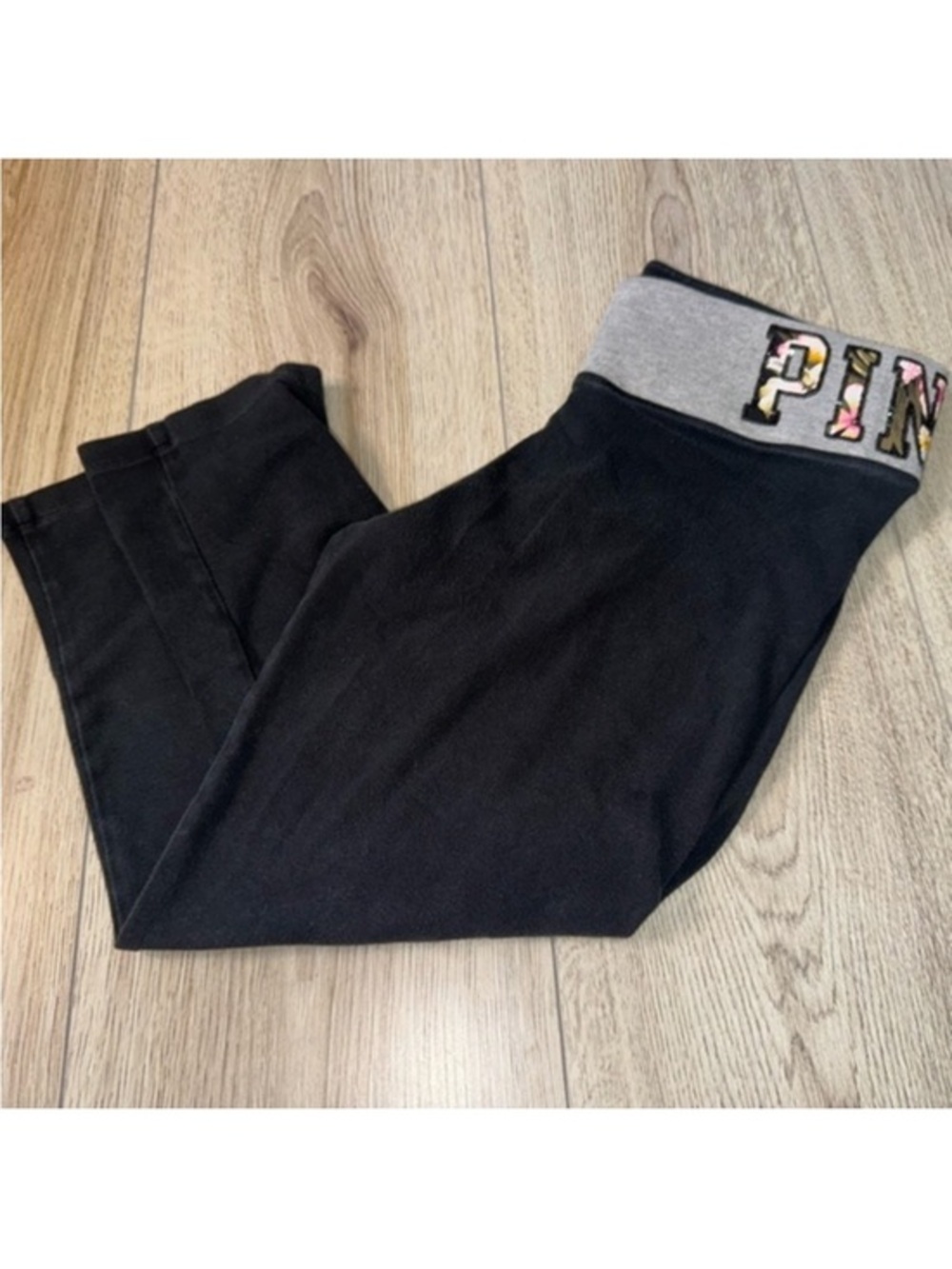 Victoria Secret pink yoga bling black grey capri crop cropped leggings tights